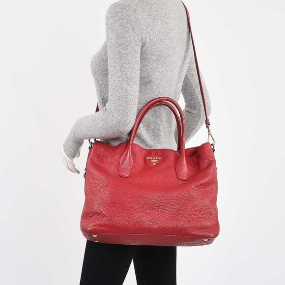 Prada Dark Red Vitello Daino Leather Tote Bag - Picture 2 of 12
